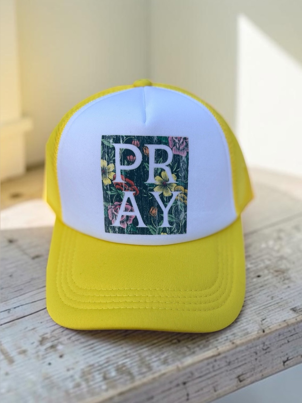 PRAY Floral Patch Yellow Kids Trucker Hat
